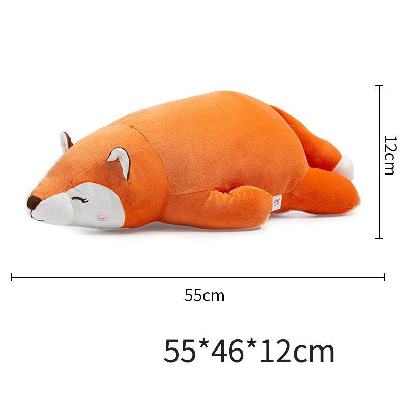 Side-profile studio image of the small Femboy Fox Plushie displayed with dimensions, photographed from a straight-on angle against a clean white background, featuring a bright orange tone and smooth plush finish, perfect for cozy femboy room styling.
