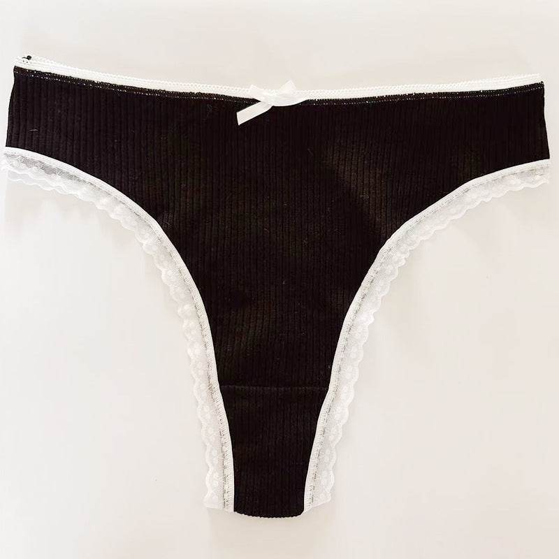 Bowknot Lace Trim Thong