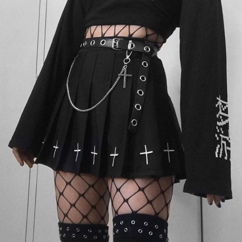 Gothic Cross Pleated Skirt