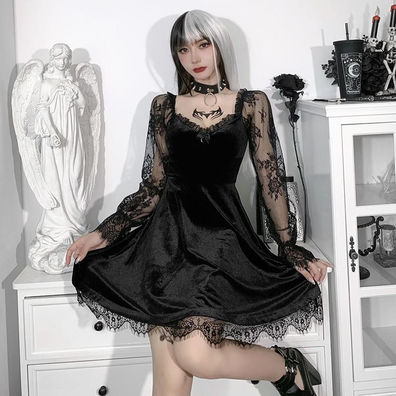 Gothic Lace Ruffle Dress – Edgy Elegance