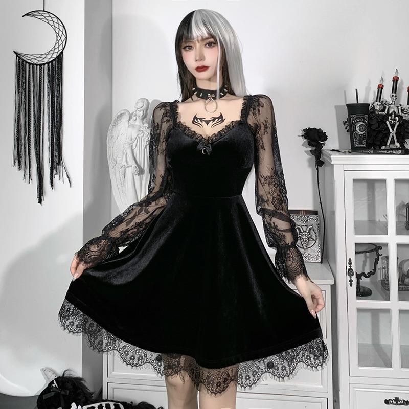 Gothic Lace Ruffle Dress – Edgy Elegance