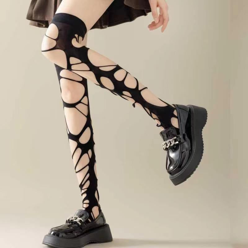Gothic Punk Ripped Fishnet Tights