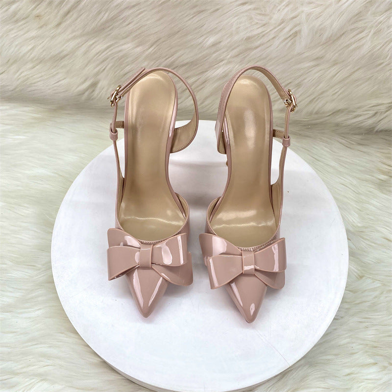 Femboy heels nude stiletto slingback bow pointed toe angle view