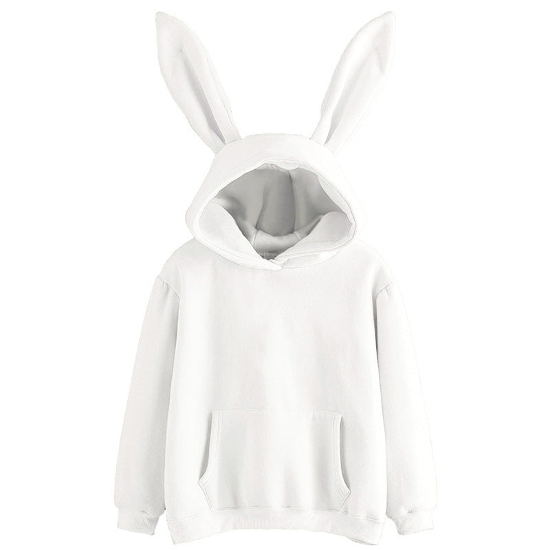 White bunny ear hoodie for femboy outfits, cute kawaii sweatshirt product shot