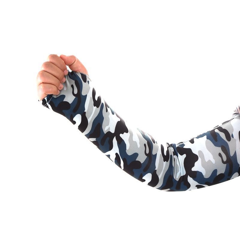 Femboy arm warmers grey black camo ice silk sleeve thumb hole