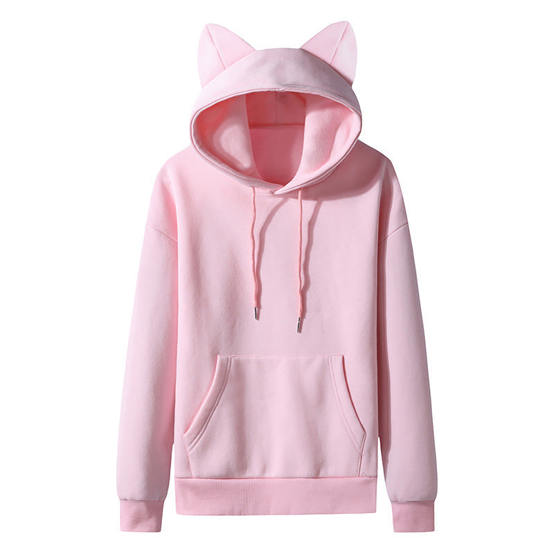 Pink cat ear hoodie for femboy outfits, cute kawaii aesthetic sweatshirt product shot