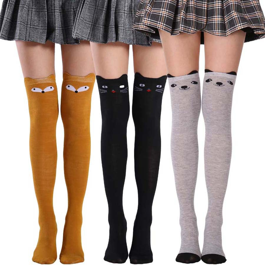 FemboyBox femboy socks cat face over knee black grey fox school style group