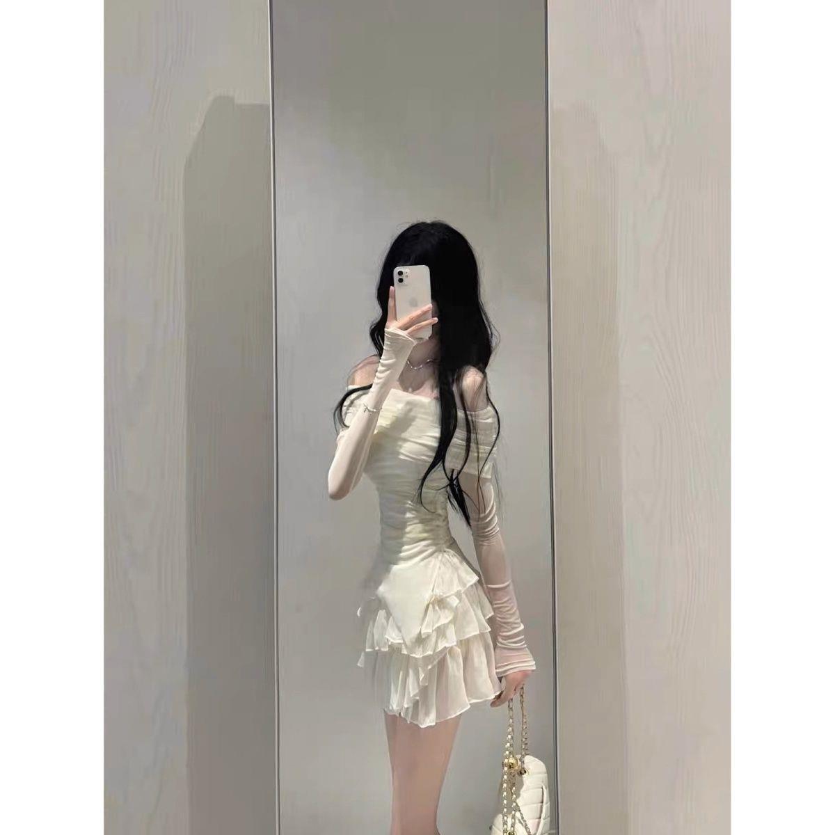 Chic Femboy Kit: Elegant Off-Shoulder Top & Ruffled Skirt