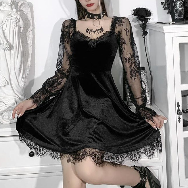 femboy outfit featuring gothic lace ruffle dress with sweetheart neckline and delicate lace sleeves