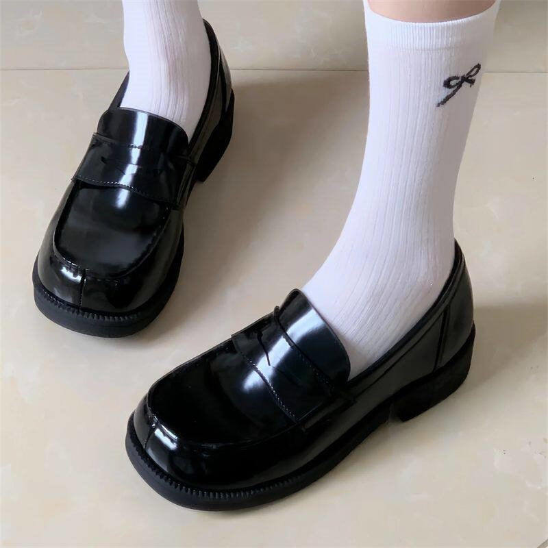 FemboyBox femboy shoes black jk uniform loafer round toe slip on academic