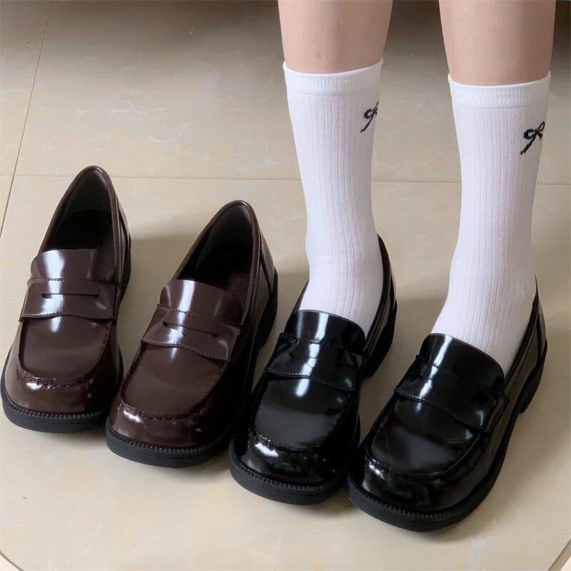 Femboy shoes black jk uniform loafer with knee socks schoolgirl on model