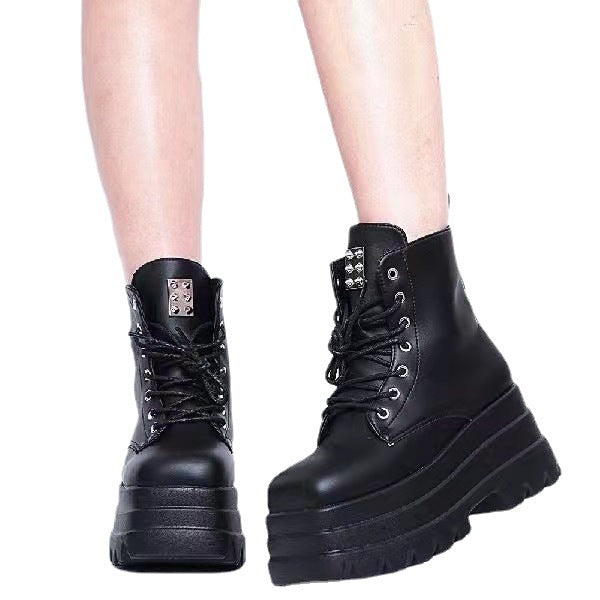 FemboyBox femboy boots black lace up platform ankle goth punk round toe