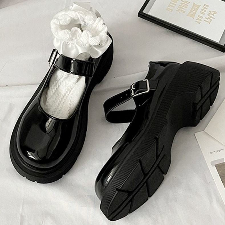 Femboy shoes black mary jane pearl strap cat heel round toe product
