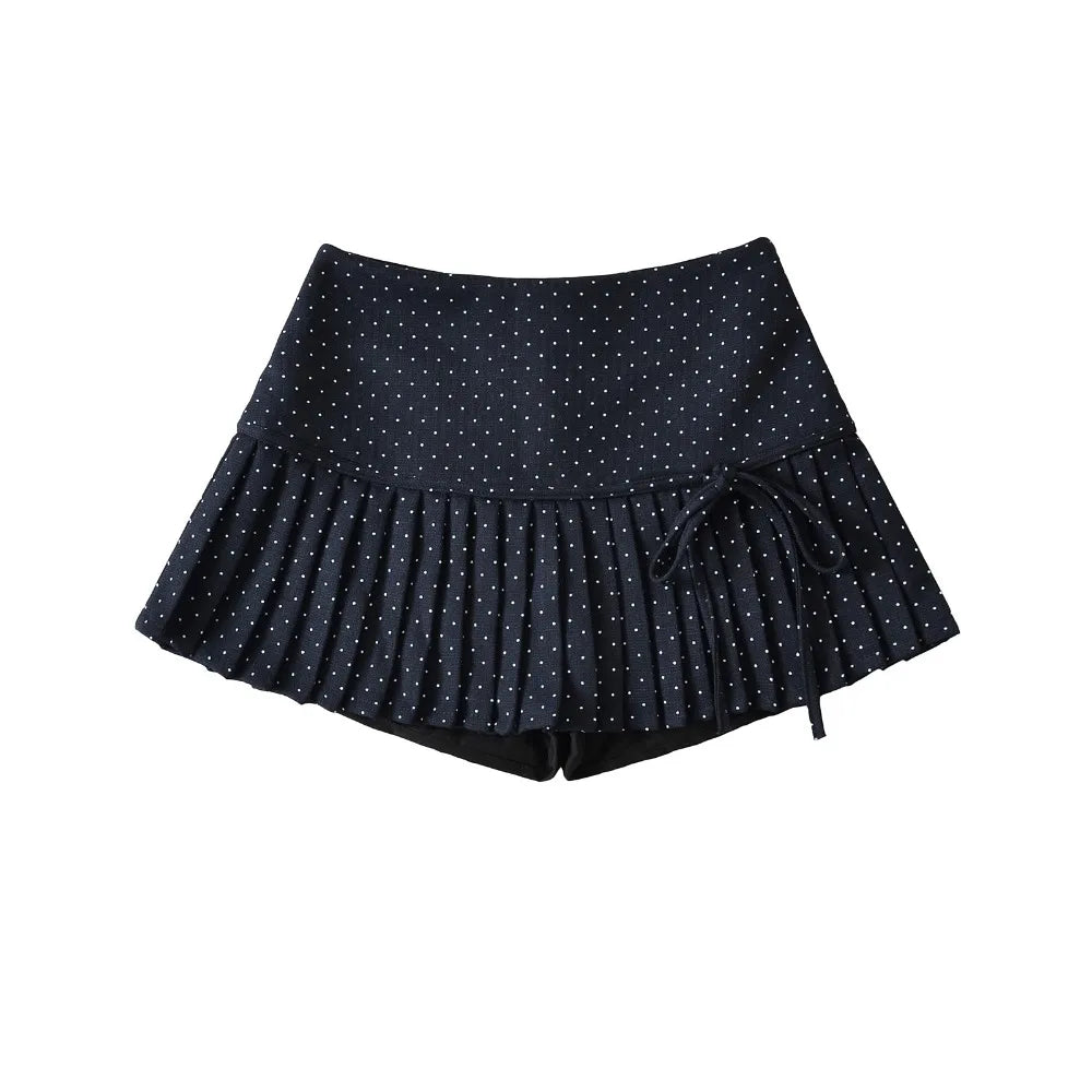 Femboy skirt navy polka dot pleated mini bow tie a line product