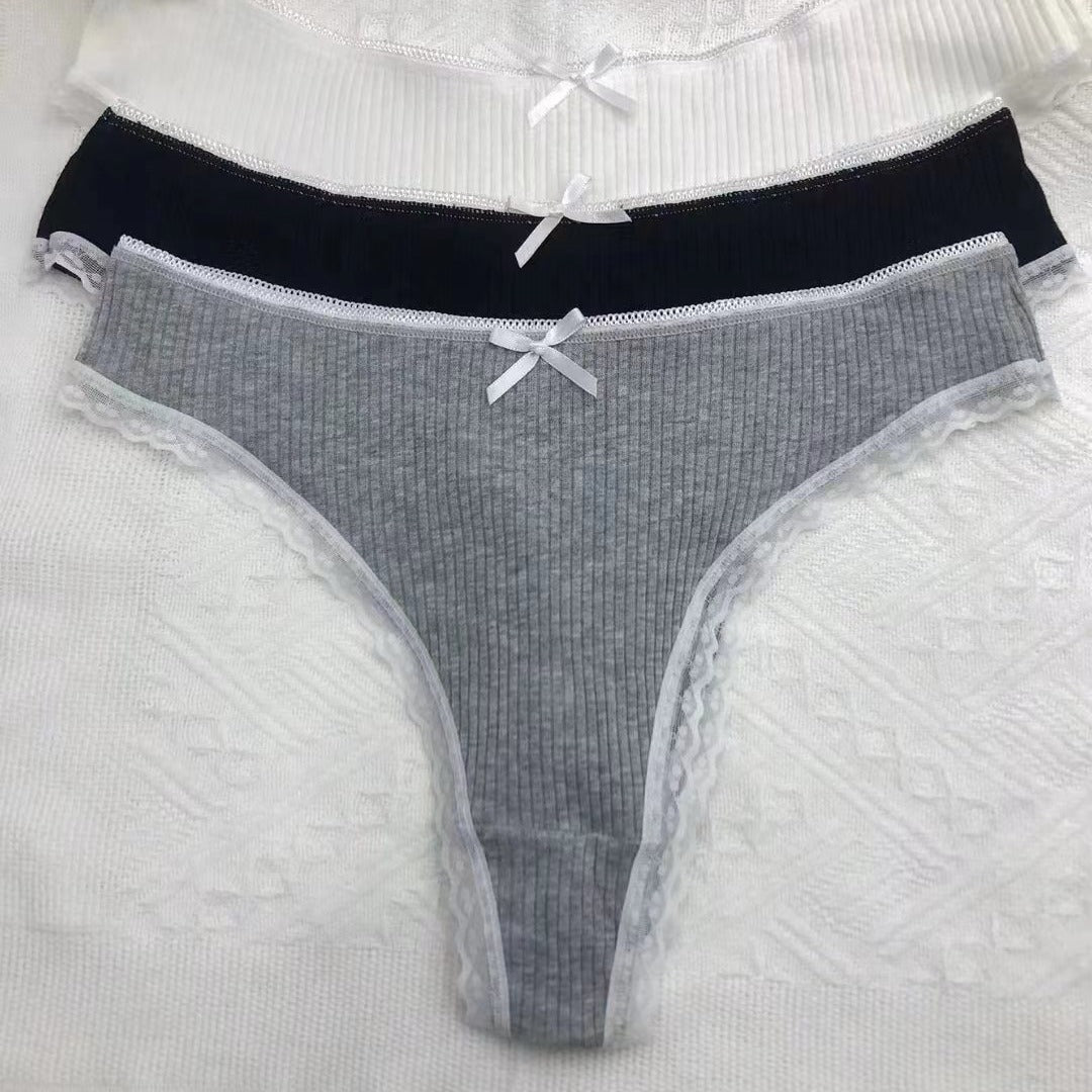 Bowknot Lace Trim Thong