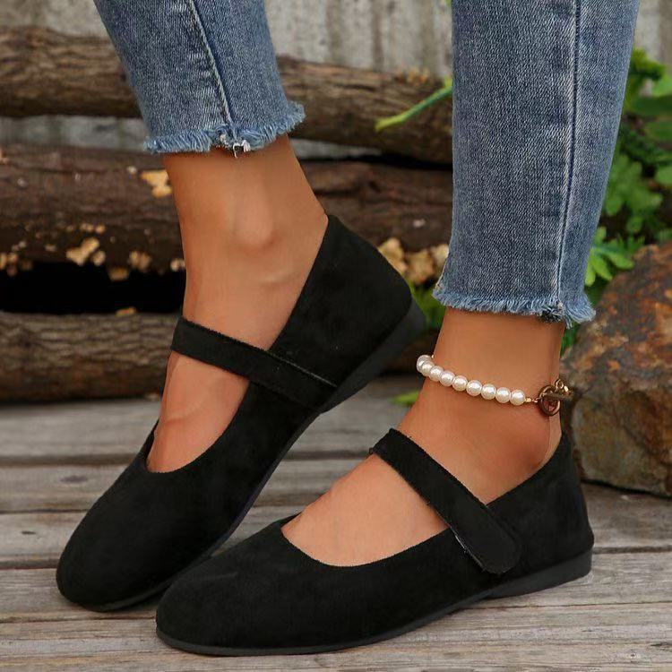 FemboyBox femboy shoes black soft ballet mary jane flat square toe velcro strap