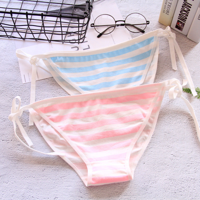 FemboyBox femboy panties blue pink stripe tie side cotton low rise bikini