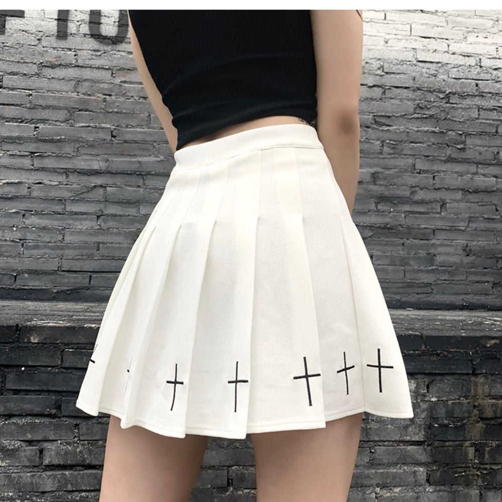 Gothic Cross Pleated Skirt