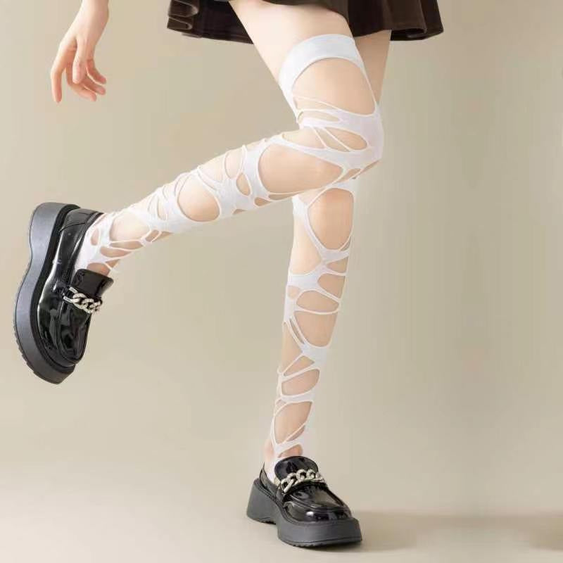 Gothic Punk Ripped Fishnet Tights
