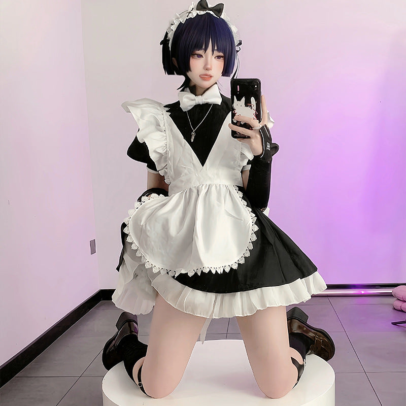 FemboyBox femboy maid costume black white frilled apron cosplay on model