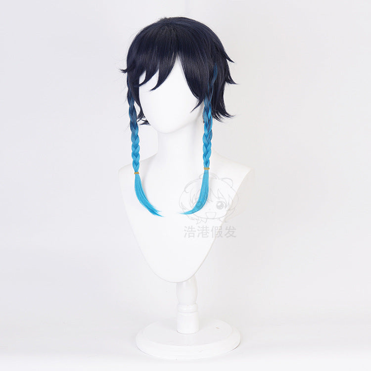 Femboy wig blue black braided teal tips cosplay heat resistant side
