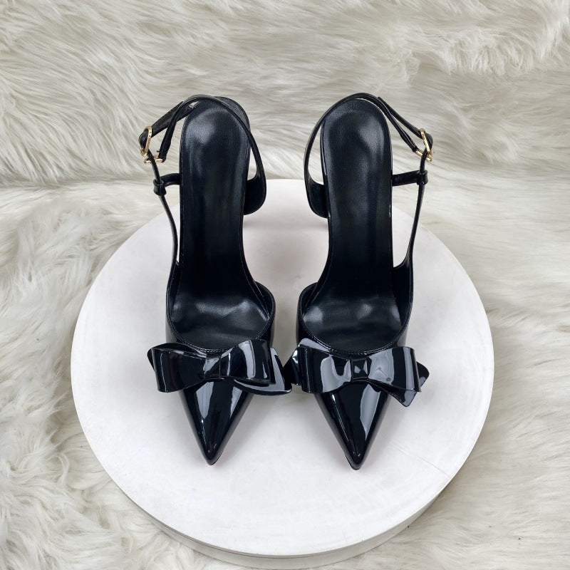 Femboy heels black stiletto slingback bow pointed toe party pair