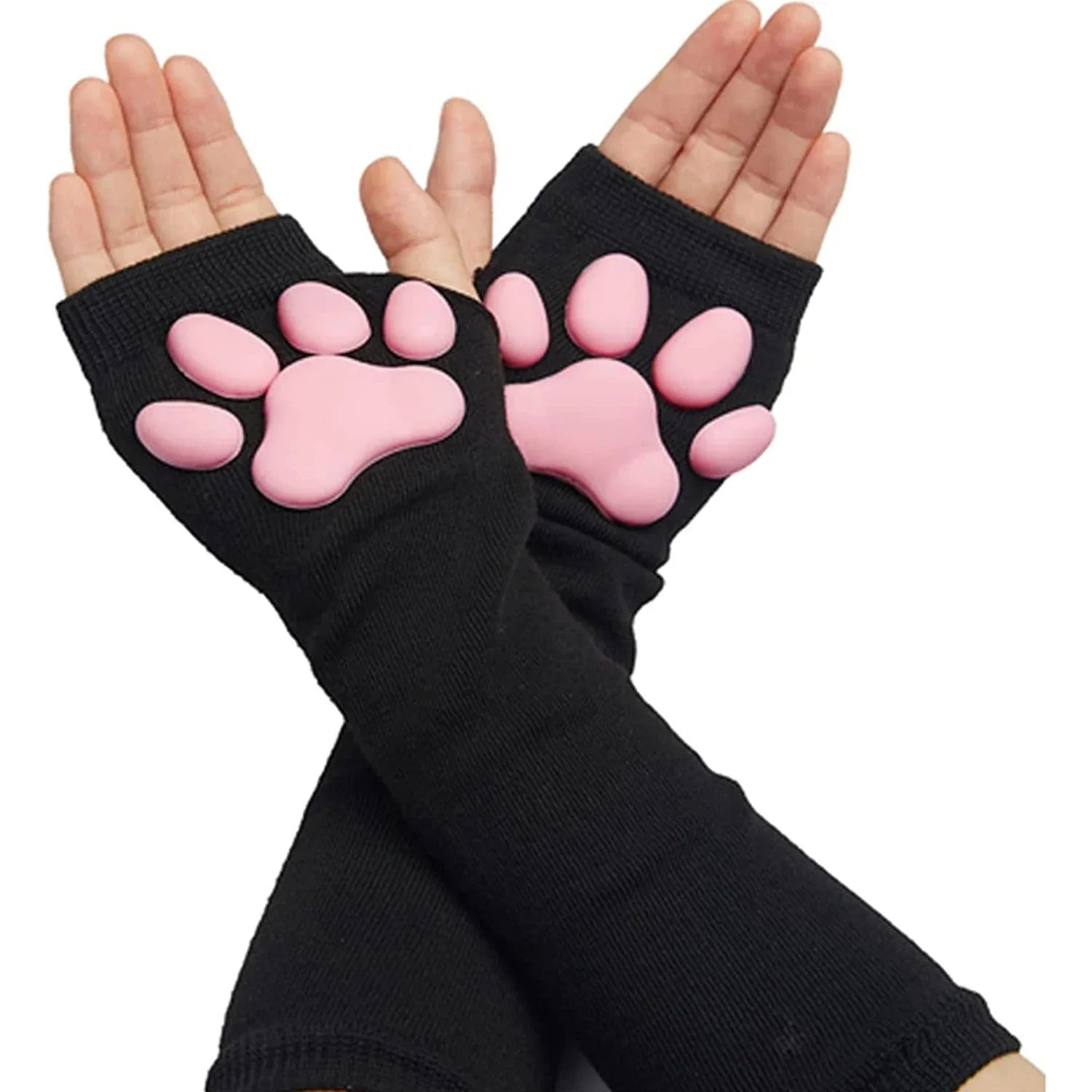FemboyBox femboy arm warmers black cat paw 3D pad fingerless velvet catboy sleeve
