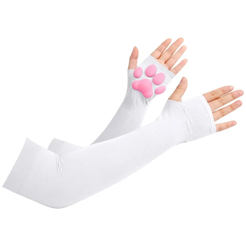 Femboy arm warmers white cat paw pad velvet catboy fingerless sleeve