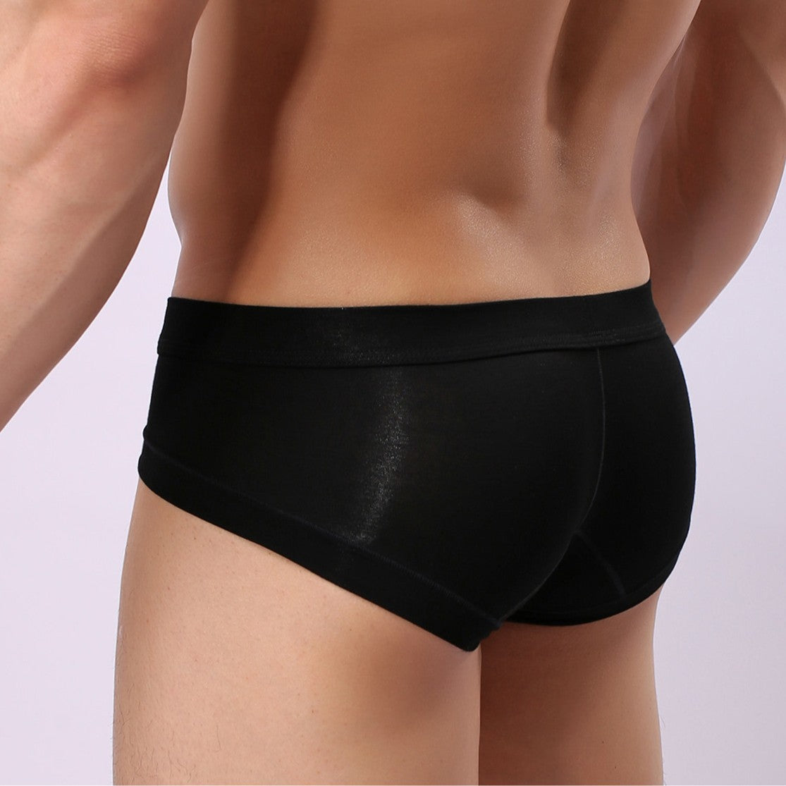 Femboy underwear black contour pouch briefs low rise support side view