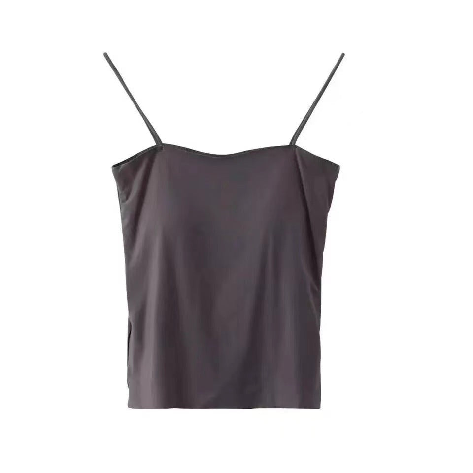 A sleek dark grey padded long camisole with thin straps, ideal for creating trendy femboy fashion looks and adding a touch of sophistication to femboy outfits.