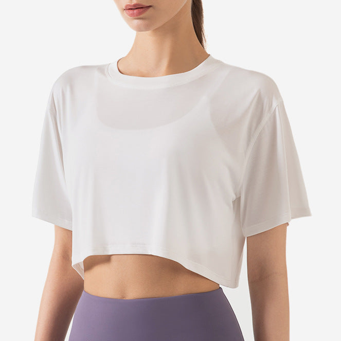 FemboyBox femboy crop top white modal oversized training tee cropped waist