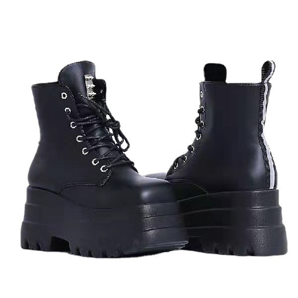 Femboy boots black lace up platform ankle round toe product view