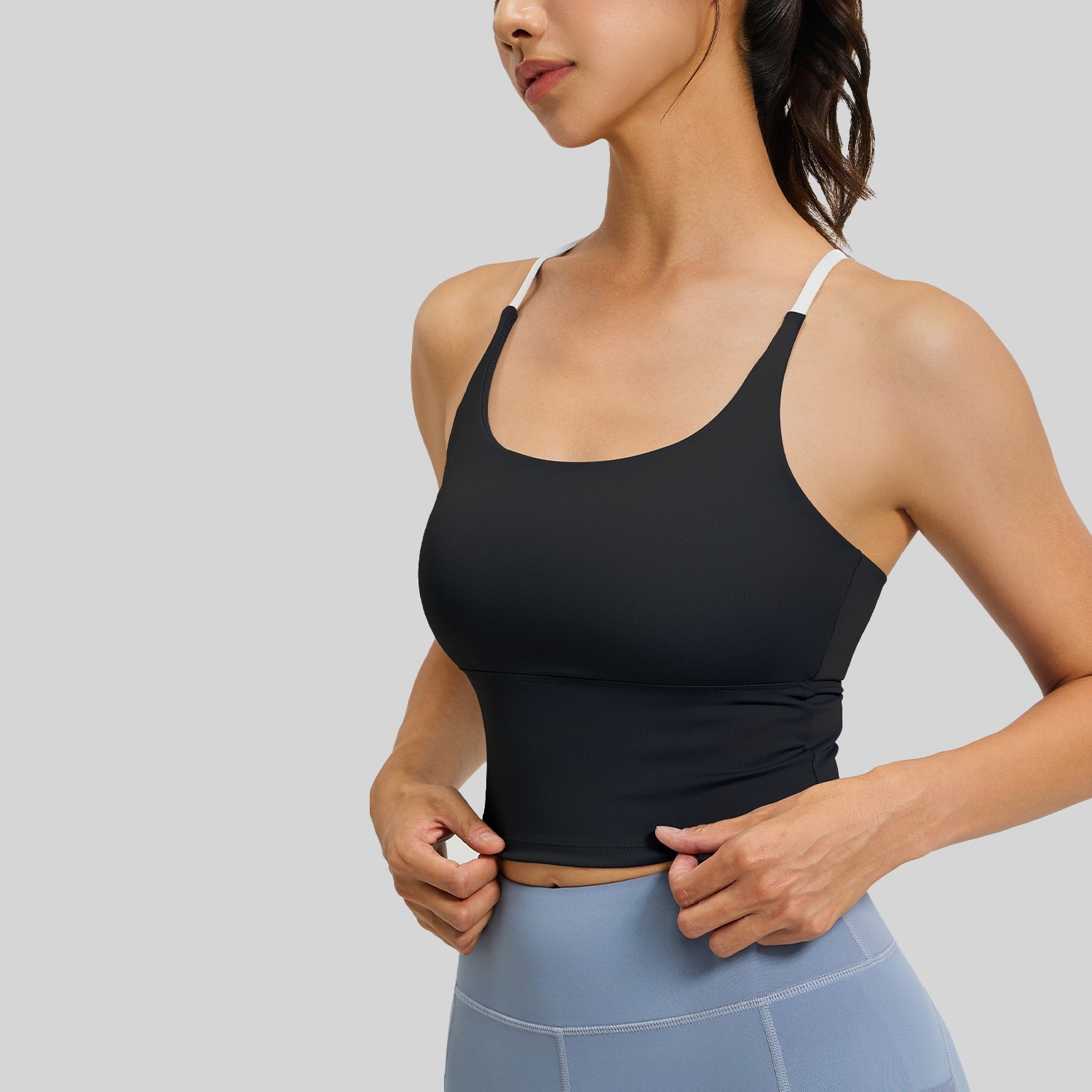 FemboyBox femboy sports bra black padded strappy cross back seamless