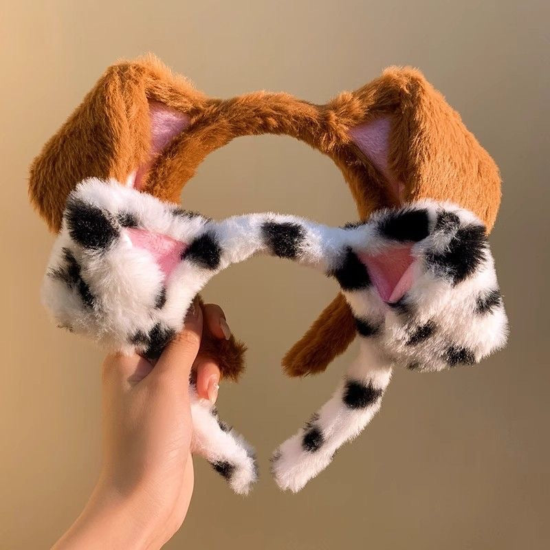 Mixed colour plush puppy ear headband variants, kawaii animal ear femboy hair accessories
