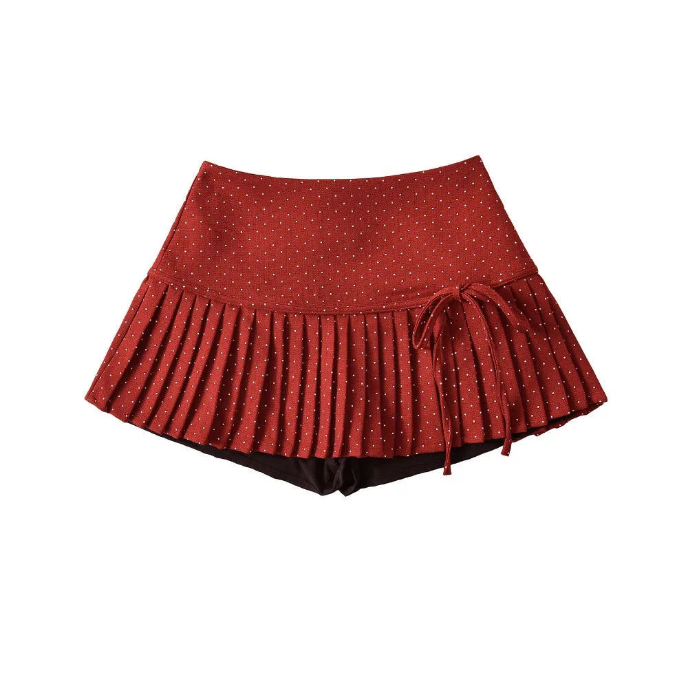 Femboy skirt red polka dot pleated mini high waist bow tie product