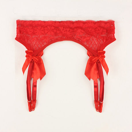 Red Sheer Garter Belt with Intricate Lace and Bow Adornments - Highlights a red lace garter belt with elegant bow adornments, ideal for femboy clothing styles.