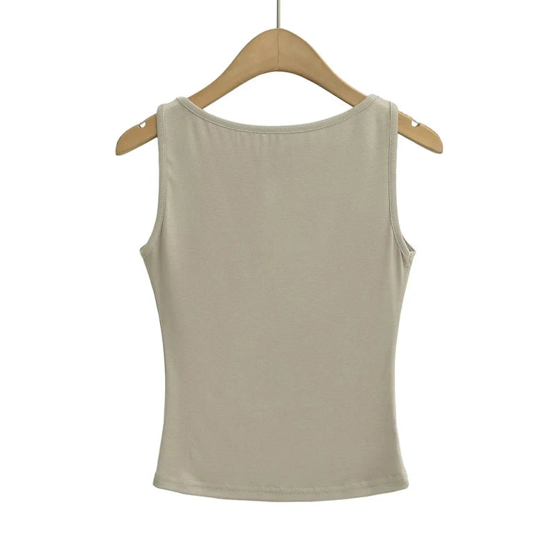 Femboy sleeveless crop top khaki ice silk flat lay