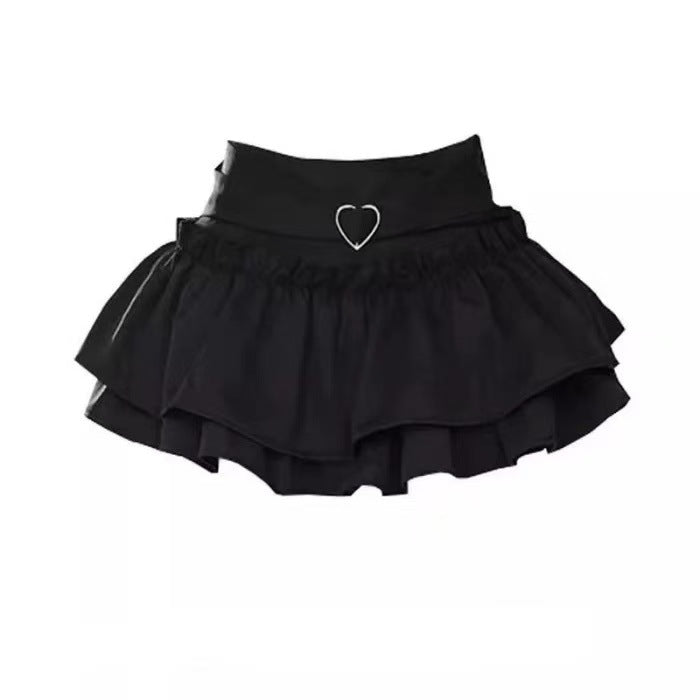 Femboy skirt black tiered ruffle mini puffball bow y2k flat lay