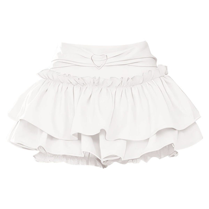 Femboy skirt white tiered ruffle mini puffball a line bow flat lay