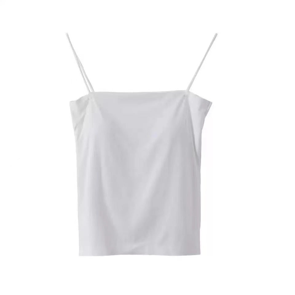 A white padded long camisole with slim straps, perfect for a clean and minimal femboy clothing look, ideal for layering in a range of femboy fashion styles.