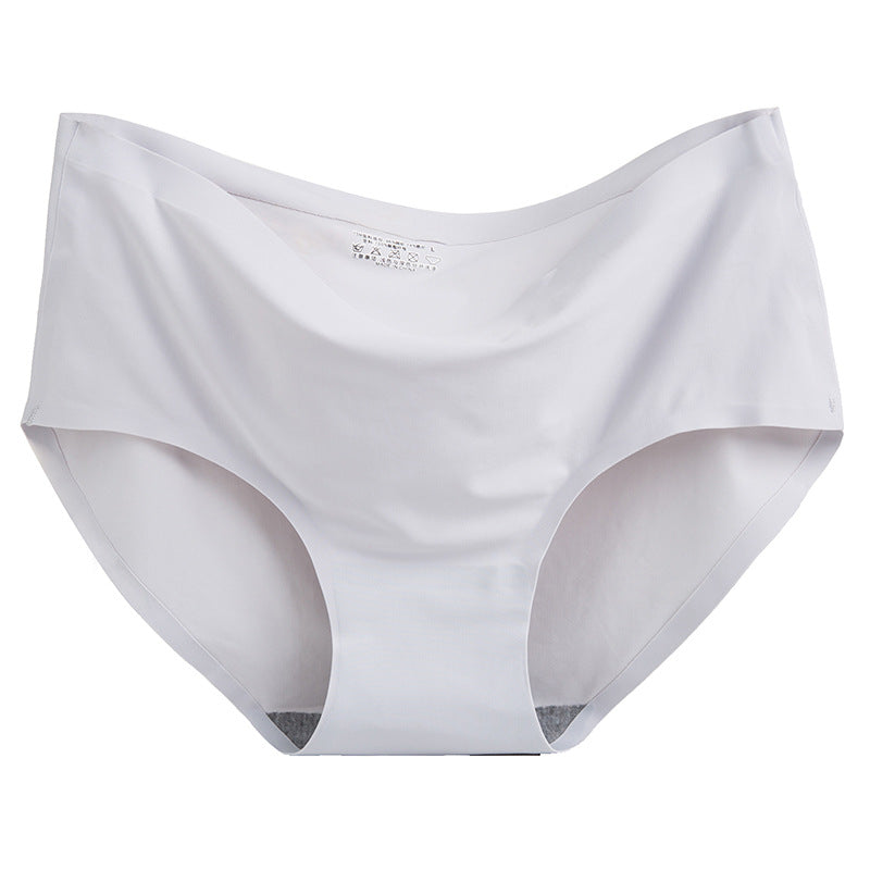 White seamless femboy underwear flatly displayed, showcasing its no-show cut and smooth fabric on a clean white background. Front view, close up